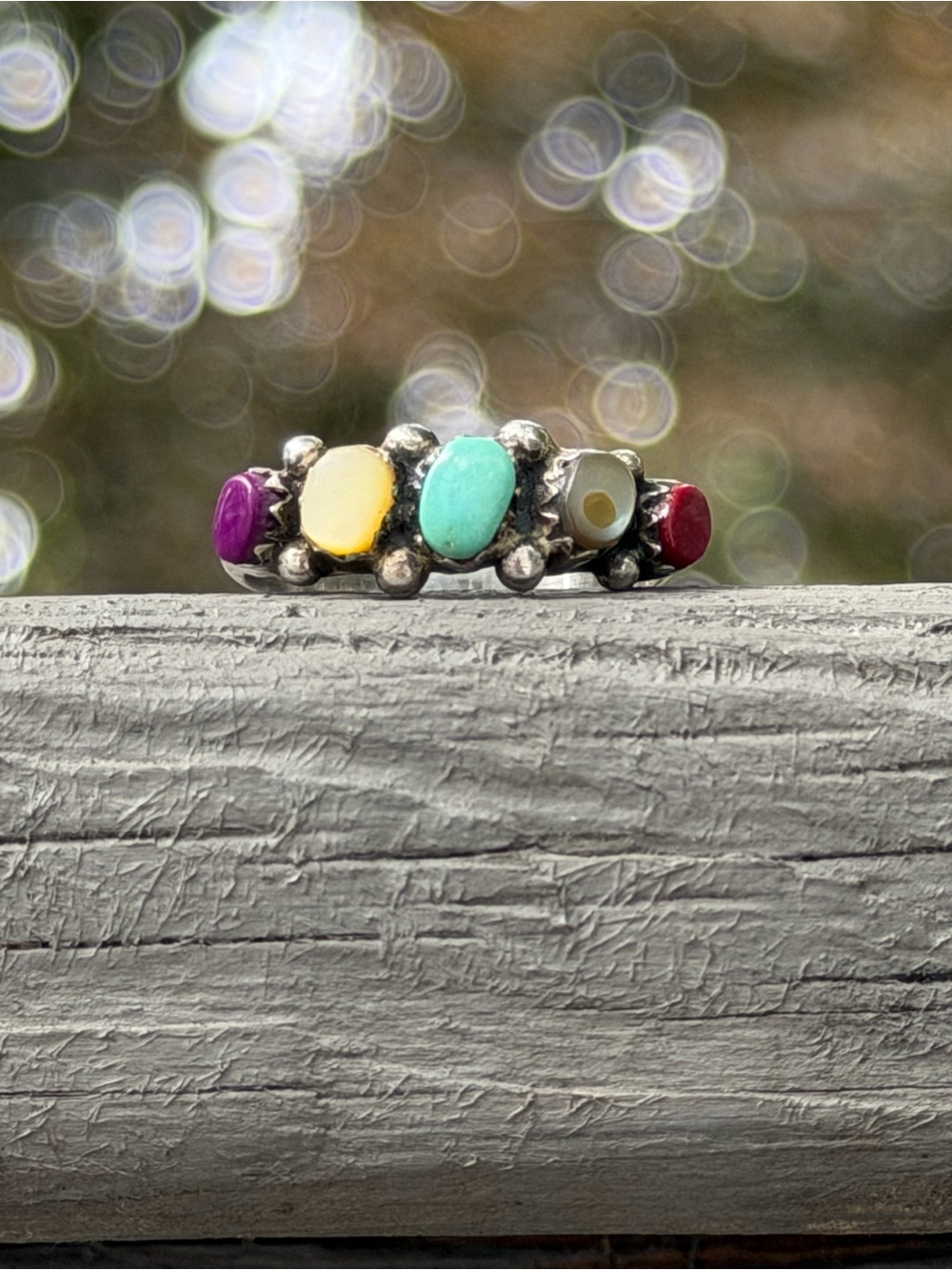 Sterling Silver 925 Multi Gemstone Ring Turquoise, Yellow, Purple, Red, Abalone